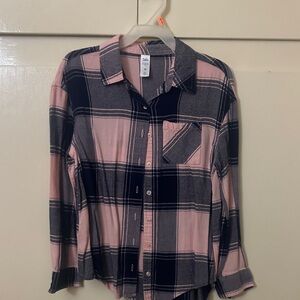 Justice Pink and Black Plaid Shirt
